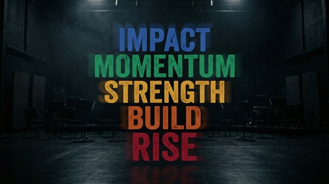 Palabras motivacionales de impacto, fortaleza y superaci&oacute;n en escenario oscuro, concepto de empoderamiento para el Mes de la Herencia Hispana.