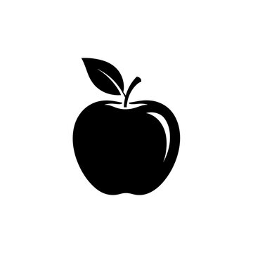 Simple black and white apple icon with leaf