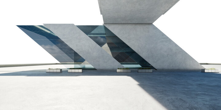 3d rendering modern architecture concrete glass structure with white backgropund