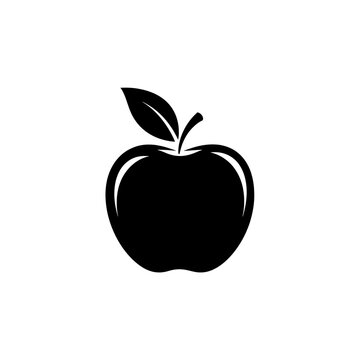 Simple black line drawing apple with green leaf