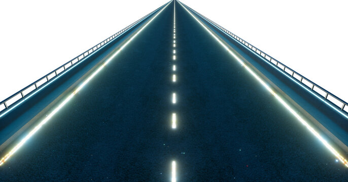 3d rendering futuristic glowing road disappearing into distance with white backgropund