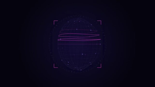 Abstract animated face mapped as a wireframe mesh drawn as cool blue-white lines and shapes on a deep dark background. Seamless looping 4K motion graphics video with free space for text, ideal for tec