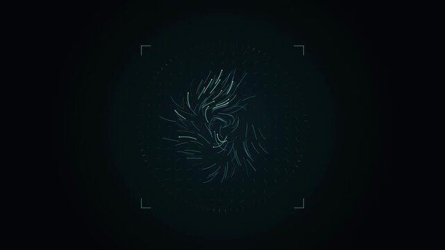 Abstract animated motion vectors flowing across a field drawn as cool blue-white lines and shapes on a deep dark background. Seamless looping 4K motion graphics video with free space for text, ideal f