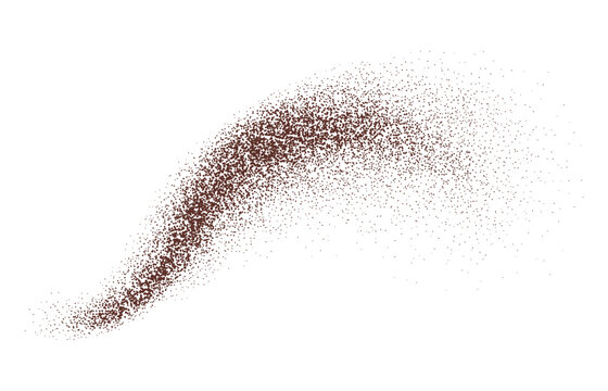Coffee or pepper powder wave, chocolate or cocoa dust burst. Isolated realistic 3d swirling and dusting grain wave, noisy scatters. Crumbs or granules spicy cinnamon brown explosion, pithy sand splash