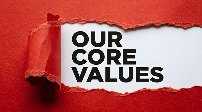 Revealed core values displayed on torn paper background