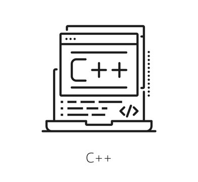 Software C program code line icon. Computer science engineering lineart icon, software code development symbol. Application programing pictogram