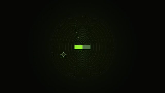 Abstract animated magnetic flux lines mapped by a scan drawn as green and teal lines and shapes on a deep dark background. Seamless looping 4K motion graphics video with free space for text, ideal for