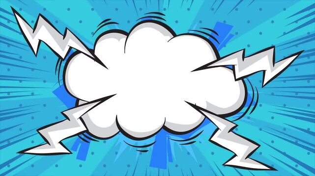 Blue pop art comic cloud speech bubble with lightning animation loops