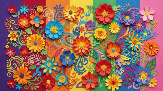 Vibrant Mexican Fiesta Floral Textile Art ,Hispanic Heritage Celebration Month, Latino Ctivalultural Festival, Cinco de Mayo, D&iacute;a de los Muertos, Carnaval, Inti Raymi