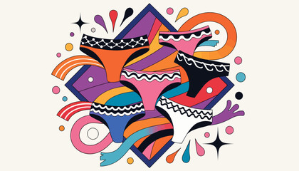 Obraz premium Vibrant Underwear Illustration - Diverse Styles and Colors, Abstract Shapes, Fun Graphic Design