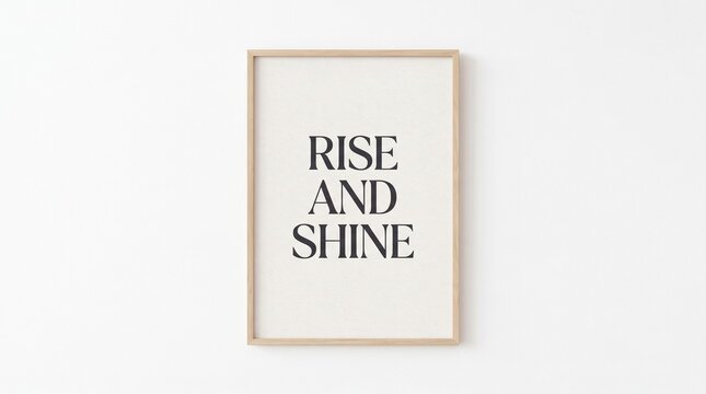 Minimalist Framed Art Print with Inspirational Quote Rise and Shine.