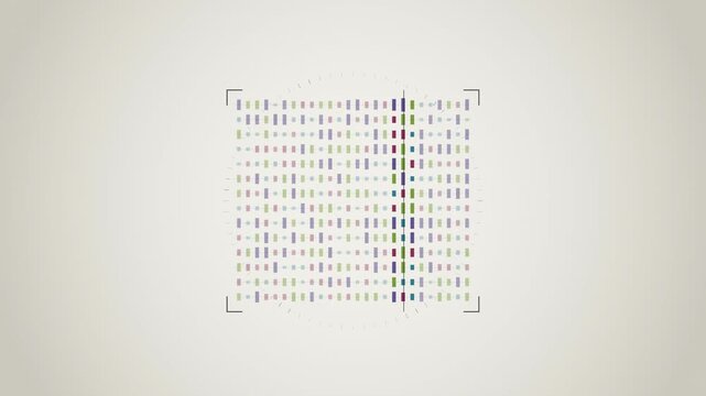 Abstract animated sequencing reads running down the lanes drawn as cool blue-white lines and shapes on a bright, clean light background. Seamless looping 4K motion graphics video with free space for t