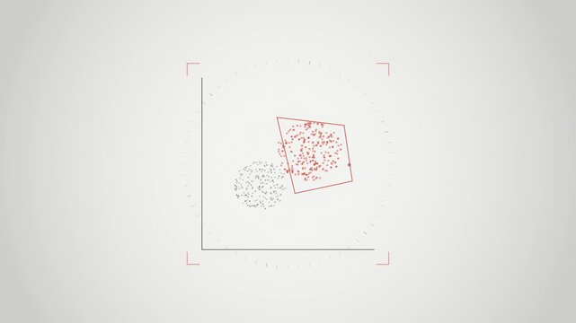 Abstract animated cells gated on a cytometry plot drawn as cool blue-white lines and shapes on a bright, clean light background. Seamless looping 4K motion graphics video with free space for text, ide