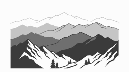 Fototapeta premium Monochromatic Mountain Range Landscape Silhouette