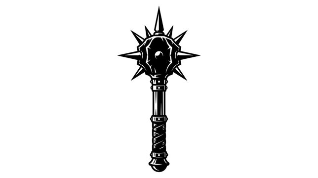 Medieval spiked mace weapon, isolated on white