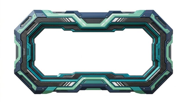 Futuristic Teal And Dark Grey Metallic Technology Border Frame Isolated On A White Background