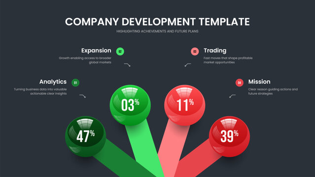 Company Development Slide Template Vector Illustration. Corporate Briefing 4 Option Chart Slideshow Layout. Educational Innovation Four Element Diagram Presentation Design.