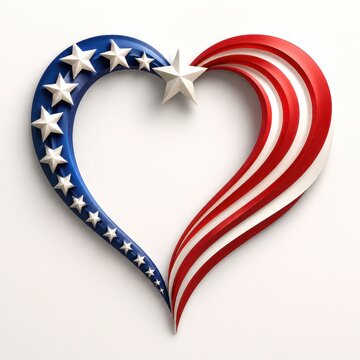 Heart-shaped emblem with stars and stripes, symbolizing patriotic love and unity