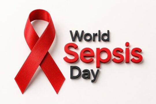 World Sepsis Day awareness symbol with red ribbon