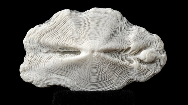 Natural fish otolith bone specimen showing distinct growth rings as seen under laboratory conditions for scientific research purposes to determine the age of aquatic vertebrates in marine