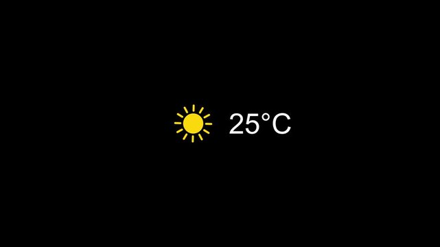 50&deg;C temperature text animation with sun icon animation isolated on black background