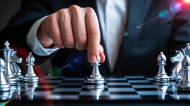 Business strategy concept with professional making a decisive move on a chessboard