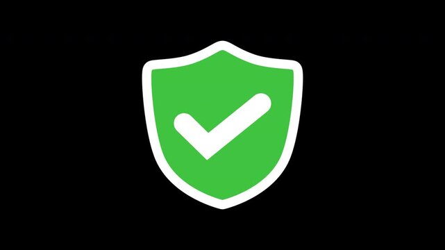 Simple Green Shield with Checkmark Icon, Minimal Security Protection Motion Graphics