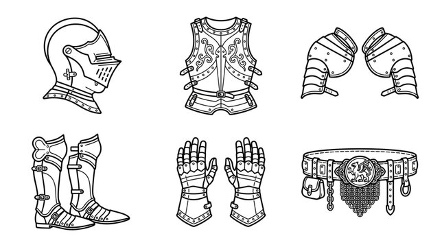 Medieval Knight Armor Set Line Art