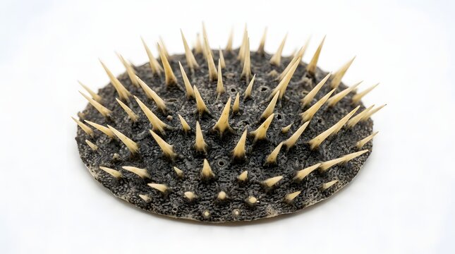 Natural Organic Structure Featuring Sharp Pointed Spikes Covering The Entire Circular Surface Area Which Creates A Texture That Is Rough And Rugged Representing Biological Defense Mechanisms In