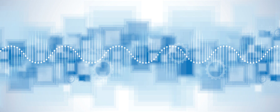 Futuristic hexagons, DNA strands, connected neural web