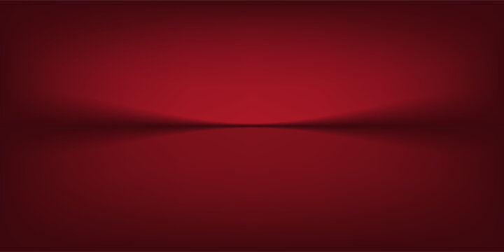 Red studio background. Abstract limbo podium studio room. Dark red gradient wall floor and spotlight scene. Showcase, promotion display. Vector stage mockup illustration