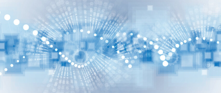 Futuristic hexagons, DNA strands, connected neural web
