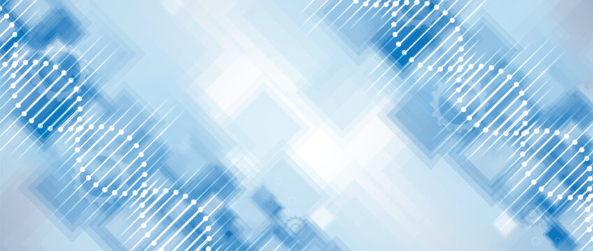 Futuristic hexagons, DNA strands, connected neural web