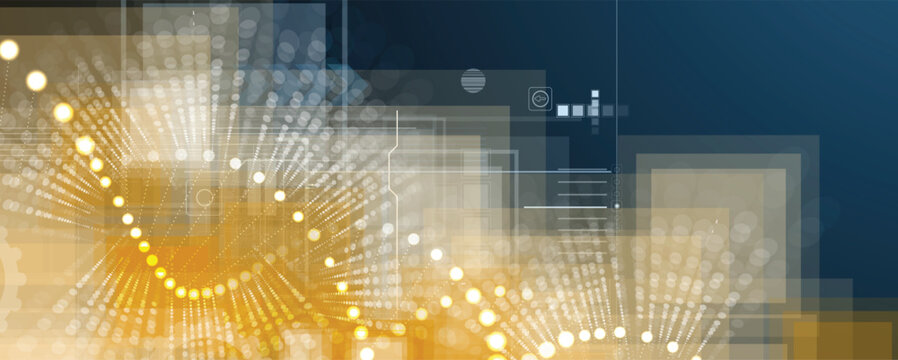 Futuristic hexagons, DNA strands, connected neural web