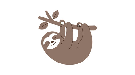Naklejka premium A cute sleeping sloth hanging on a tree branch, vector illustration style. Perfect for children nursery decor, nature graphics, baby shower invitations, and whimsical wildlife designs.