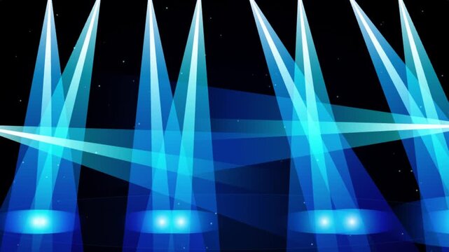 Blue Stage Spotlights Crossing Beams Background Loop