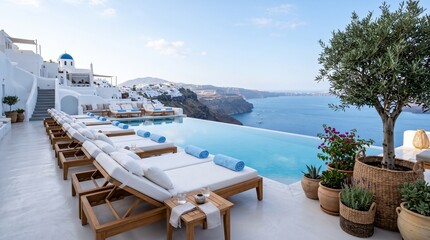 Fototapeta premium Luxury Infinity Pool with Caldera View in Santorini, Greece