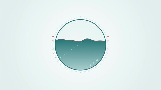 Abstract animated liquid filling up inside a sphere drawn as cyan and teal lines and shapes on a bright, clean light background. Seamless looping 4K motion graphics video with free space for text, ide