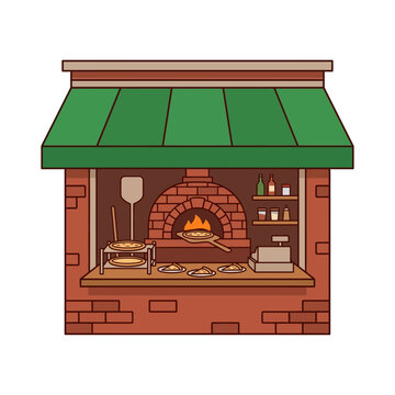 Brick Oven Pizza Stall with Wood Fired Cooking for Fresh Italian Takeaway Food Service