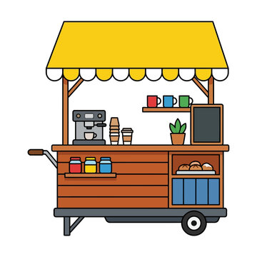 Portable Coffee and Pastry Food Cart with Yellow Awning and Equipment