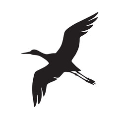 Naklejka premium Crane silhouette in flight a black shape against a white background