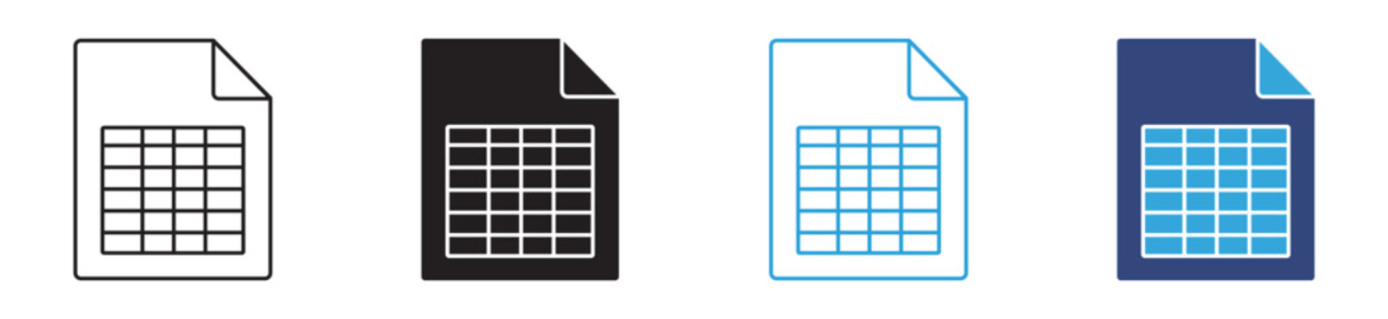 Spreadsheet Document Icon with Data Sheet, Report File and Table Document Symbols for Business Data Management Vector Design