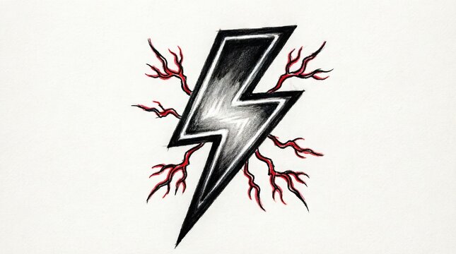 Black and white lightning surrounded by red branches
