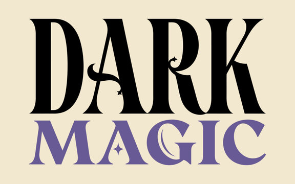 Dark magic typography with a witch's hat integrated into the letterforms design