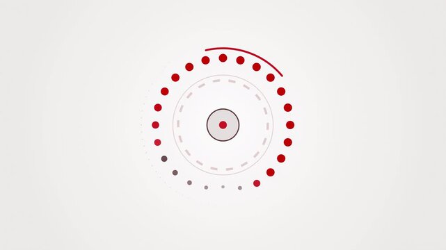 Abstract animated dots chasing around a loading ring drawn as coral and magenta lines and shapes on a bright, clean light background. Seamless looping 4K motion graphics video with free space for text
