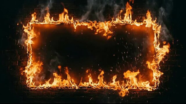 Fiery Burning Frame of Fire on Black Background