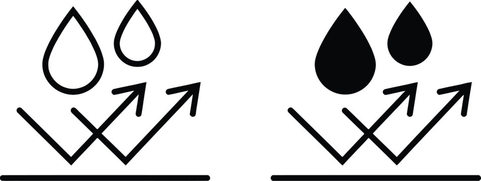 Water droplet and deflection arrows black and white line illustration
