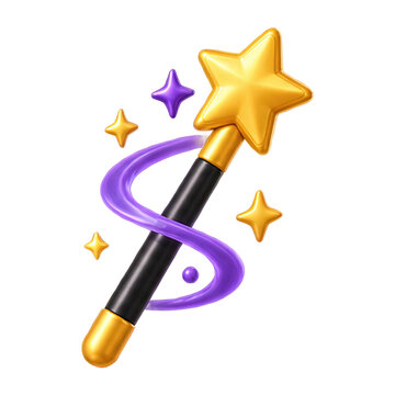 Golden star magic wand with purple swirls and sparkling stars
