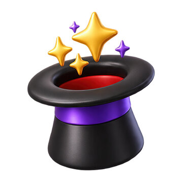 Magical top hat with golden and purple stars emerging from inside