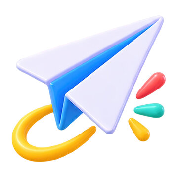 3D paper airplane launching with colorful streaks and a yellow loop